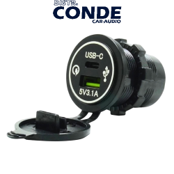 BASE PANEL USB + TIPO C 3.1A 15,5W 12/24V (ILUMINACION AZUL)